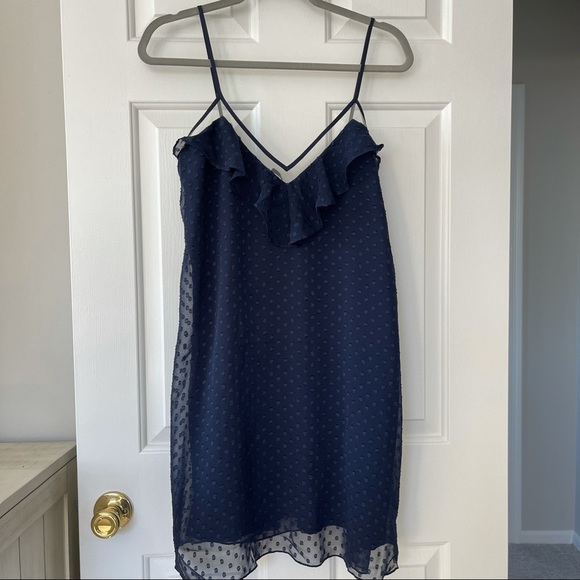NWT Heartloom Navy Slip Dress with Sheer Polka Dot Overlay Dress Size Medium - Picture 2 of 11